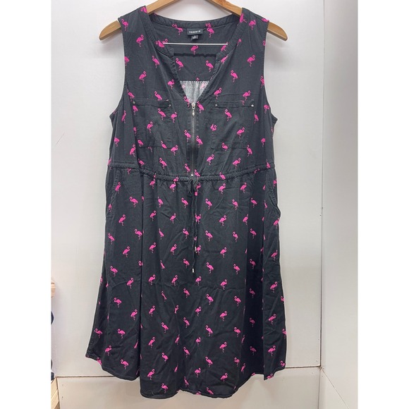 torrid Dresses & Skirts - Torrid Black Pink Flamingo Print Sleeveless Zip Front Shirt Dress Womens 1x Plus